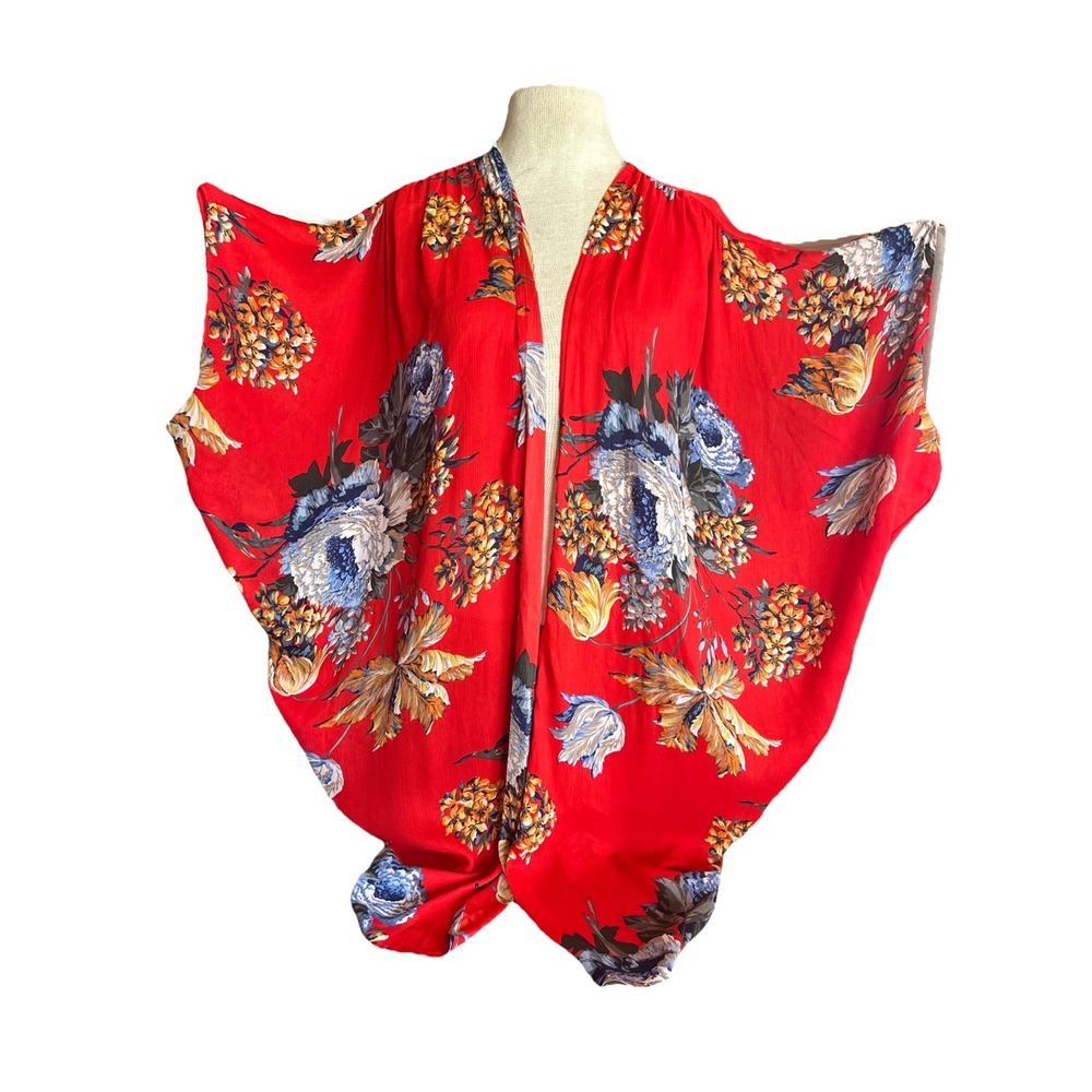 Umgee Floral Cocoon Kimono Cardigan Wrap Open Front Multicolored Size M-L